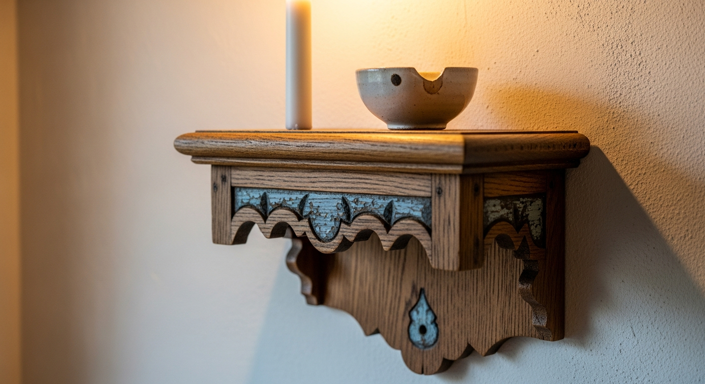 Carved Oak Wall Shelf