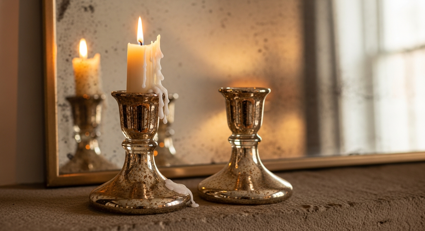 Mercury Glass Candlestick Pair
